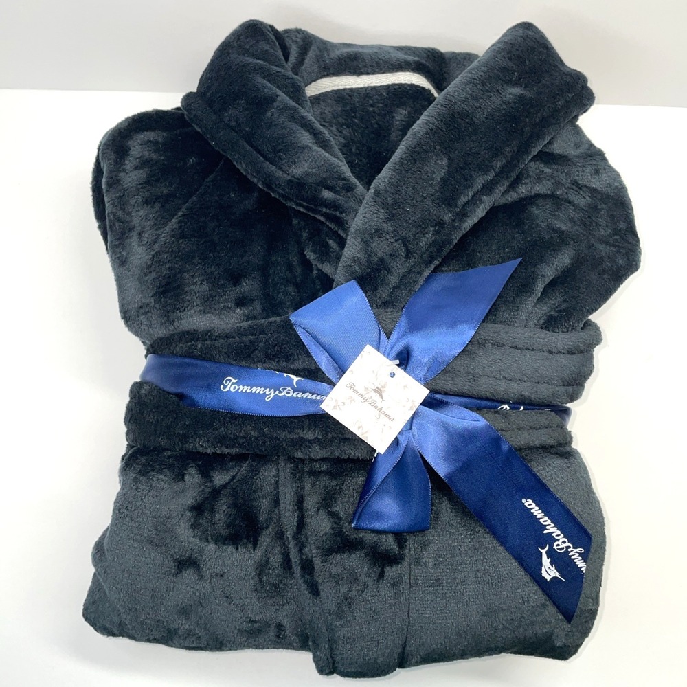 NEW Tommy Bahama Paradise Collection His/Hers Black Plush Robe One Sz Fits Most